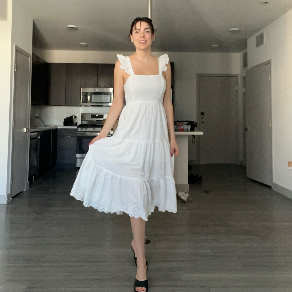 White Eyelet Sequin Midi Dress